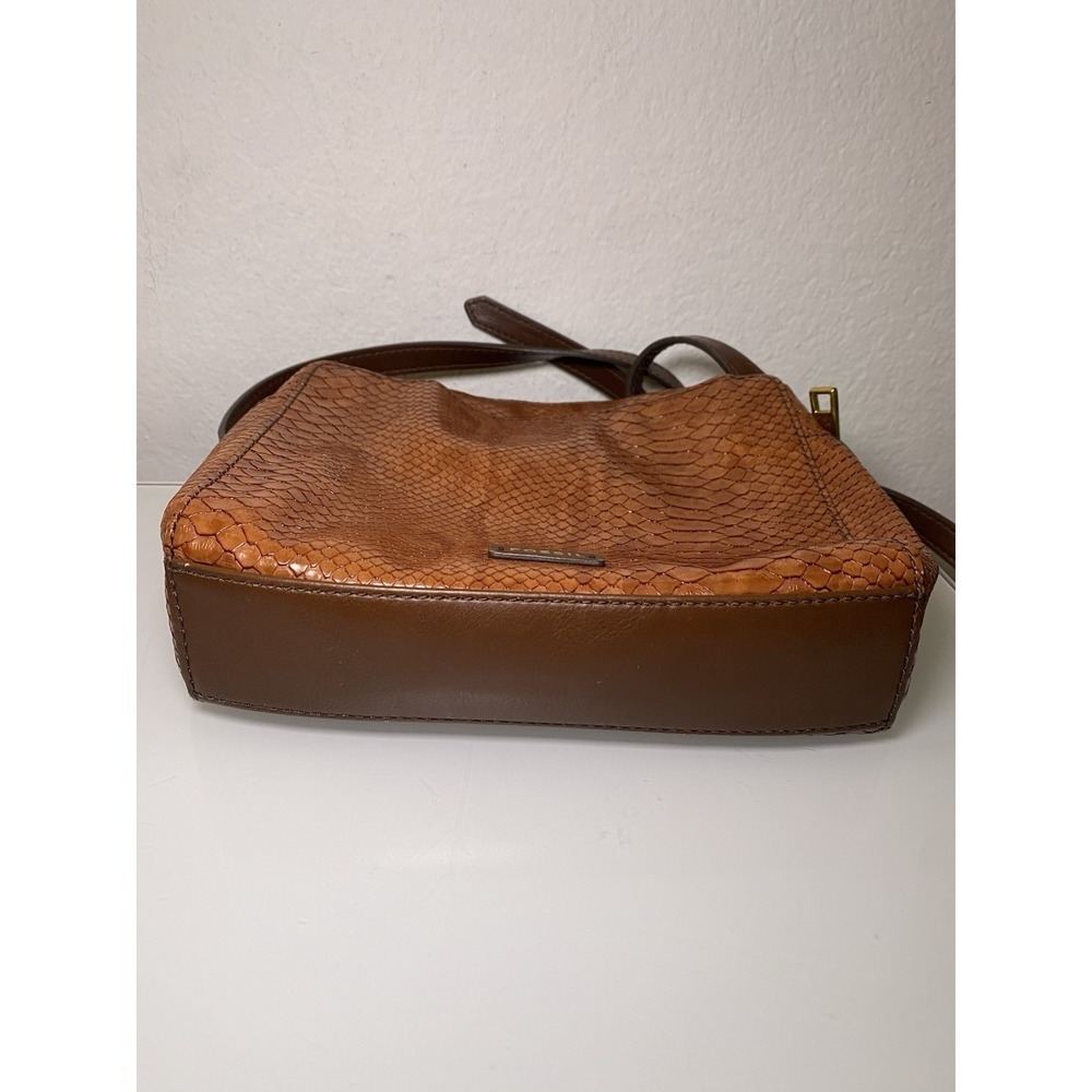 Fossil Croc Leather Effect Messenger Bag Baked Clay Tan And Brown Crossbody - Picture 10 of 16